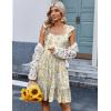imageZeagoo Womens Summer Dress Casual Ruffle Tiered Floral Square Neck Sundresses Beach Boho Mini Aline Dress 2025 with PocketsYellow Floral