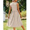 imageZeagoo Womens Summer Tank Midi Dress with Pockets Floral Sleeveless ALine Casual Loose TShirt Dresses Beach Sundress 2025Apricot White Stripe