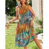 imageZeagoo Womens Summer Tank Midi Dress with Pockets Floral Sleeveless ALine Casual Loose TShirt Dresses Beach Sundress 2025Orange Green Leaf