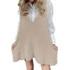 imageZeagoo Womens Sweater Vest Dress Pattern Knitted Pullovers Sweaters V Neck Tank Sweater Dress with PocketsKhaki