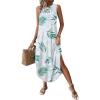 imageZeagoo Women Floral Summer Casual Beach Printed Tank Dress with Pockets Pleated Front Long DressGreen Leaf White
