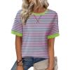 imageZeagoo Womens Tops Casual Oversized Short Sleeve Sweatshirt Summer Striped Shirt Crewneck Pullover Loose T Shirts BlouseA Pinkgreen