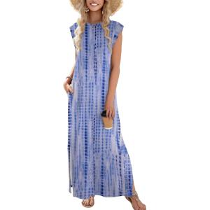 imageZeagoo Maxi Dresses for Women 2025 Summer Casual Sleeveless Floral Sundress Long Split Dresses with Pockets Beach VacationA01zr21