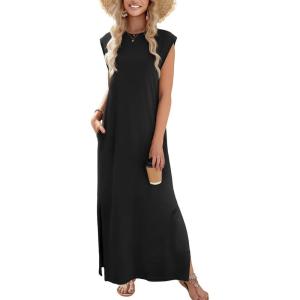 imageZeagoo Maxi Dresses for Women 2025 Summer Casual Sleeveless Floral Sundress Long Split Dresses with Pockets Beach VacationA02black