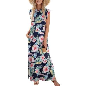 imageZeagoo Maxi Dresses for Women 2025 Summer Casual Sleeveless Floral Sundress Long Split Dresses with Pockets Beach VacationHf60