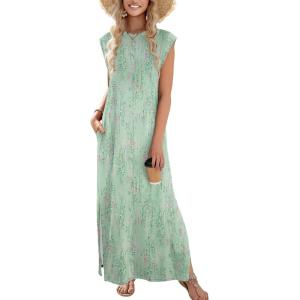 imageZeagoo Maxi Dresses for Women 2025 Summer Casual Sleeveless Floral Sundress Long Split Dresses with Pockets Beach VacationWf25