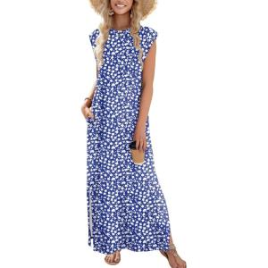 imageZeagoo Maxi Dresses for Women 2025 Summer Casual Sleeveless Floral Sundress Long Split Dresses with Pockets Beach VacationXh213