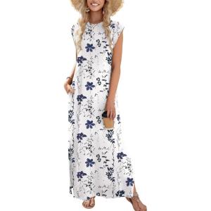 imageZeagoo Maxi Dresses for Women 2025 Summer Casual Sleeveless Floral Sundress Long Split Dresses with Pockets Beach VacationXh462