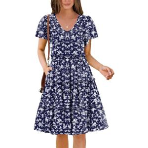 imageZeagoo Summer Tiered Mini Dress with Pockets Ruffle Sleeve VNeck Casual Dress A Line Boho Flowy Sundress 2025 VacationA02xh445