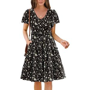 imageZeagoo Summer Tiered Mini Dress with Pockets Ruffle Sleeve VNeck Casual Dress A Line Boho Flowy Sundress 2025 VacationA03xh441