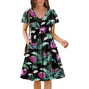 imageZeagoo Summer Tiered Mini Dress with Pockets Ruffle Sleeve VNeck Casual Dress A Line Boho Flowy Sundress 2025 VacationHp30