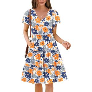 imageZeagoo Summer Tiered Mini Dress with Pockets Ruffle Sleeve VNeck Casual Dress A Line Boho Flowy Sundress 2025 VacationSf99