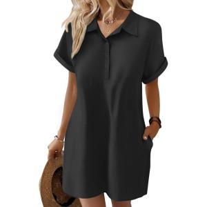 imageZeagoo Womens Cotton Shirt Dress Summer Casual Short Sleeve Button Down Beach Cover Up Shirts with PocketsBlack01