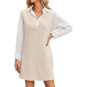 imageZeagoo Womens Oversized Fall Sweater Vest Dress Winter Casual V Neck Sleeveless Loose Knit Pullover Sweater 2025Beige