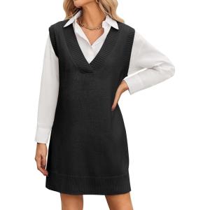 imageZeagoo Womens Oversized Fall Sweater Vest Dress Winter Casual V Neck Sleeveless Loose Knit Pullover Sweater 2025Black