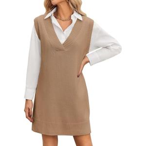 imageZeagoo Womens Oversized Fall Sweater Vest Dress Winter Casual V Neck Sleeveless Loose Knit Pullover Sweater 2025Brown
