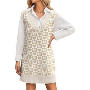 imageZeagoo Womens Oversized Fall Sweater Vest Dress Winter Casual V Neck Sleeveless Loose Knit Pullover Sweater 2025Khaki