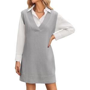 imageZeagoo Womens Oversized Fall Sweater Vest Dress Winter Casual V Neck Sleeveless Loose Knit Pullover Sweater 2025Light Grey