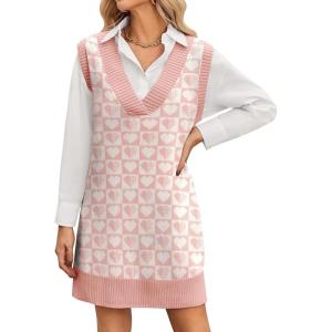 imageZeagoo Womens Oversized Fall Sweater Vest Dress Winter Casual V Neck Sleeveless Loose Knit Pullover Sweater 2025Pink Love