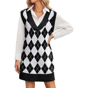 imageZeagoo Womens Oversized Fall Sweater Vest Dress Winter Casual V Neck Sleeveless Loose Knit Pullover Sweater 2025Plaid