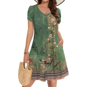 imageZeagoo Womens Summer ALine Dress with Pockets Mini Short Sleeve Dresses Flowy Beach Swing Dress 2025 Vacation TravelPa171