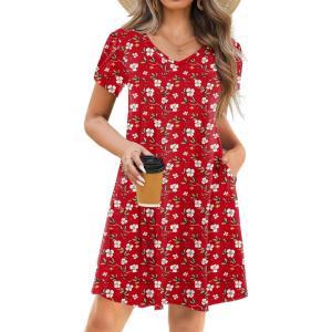 imageZeagoo Womens Summer ALine Dress with Pockets Mini Short Sleeve Dresses Flowy Beach Swing Dress 2025 Vacation TravelXh235