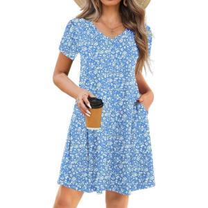 imageZeagoo Womens Summer ALine Dress with Pockets Mini Short Sleeve Dresses Flowy Beach Swing Dress 2025 Vacation TravelXh41