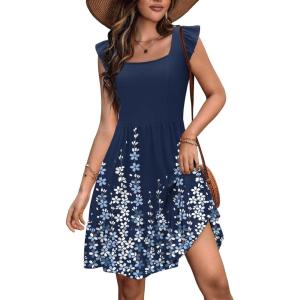 imageZeagoo Womens Summer Dress Casual Ruffle Tiered Floral Square Neck Sundresses Beach Boho Mini Aline Dress 2025 with PocketsNavy Floral