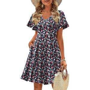 imageZeagoo Womens Summer Dress Casual Swing Floral Ruffle Short Sleeve Sundresses Beach Mini Aline Shift Dress 2025 with Pockets02 Red Floral