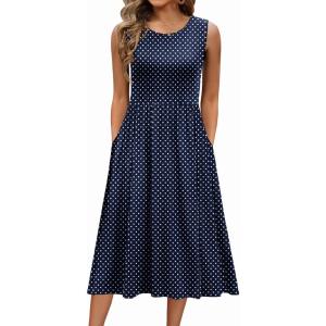 imageZeagoo Womens Summer Tank Midi Dress with Pockets Floral Sleeveless ALine Casual Loose TShirt Dresses Beach Sundress 202501blue Round Dot