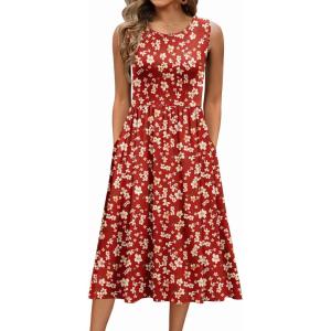 imageZeagoo Womens Summer Tank Midi Dress with Pockets Floral Sleeveless ALine Casual Loose TShirt Dresses Beach Sundress 202501red Floral