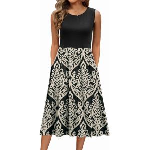 imageZeagoo Womens Summer Tank Midi Dress with Pockets Floral Sleeveless ALine Casual Loose TShirt Dresses Beach Sundress 202502black Floral