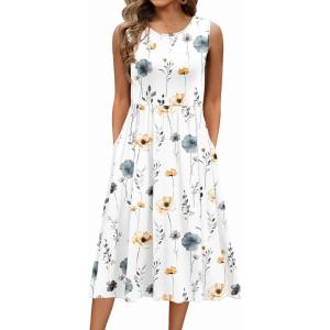 imageZeagoo Womens Summer Tank Midi Dress with Pockets Floral Sleeveless ALine Casual Loose TShirt Dresses Beach Sundress 202502white Floral