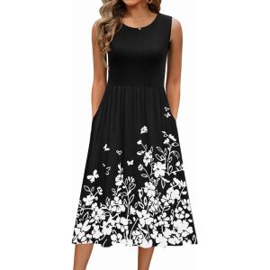 imageZeagoo Womens Summer Tank Midi Dress with Pockets Floral Sleeveless ALine Casual Loose TShirt Dresses Beach Sundress 2025Black Small Floral