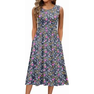 imageZeagoo Womens Summer Tank Midi Dress with Pockets Floral Sleeveless ALine Casual Loose TShirt Dresses Beach Sundress 2025Blue Flower Print