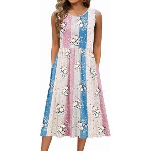imageZeagoo Womens Summer Tank Midi Dress with Pockets Floral Sleeveless ALine Casual Loose TShirt Dresses Beach Sundress 2025Colorful Print