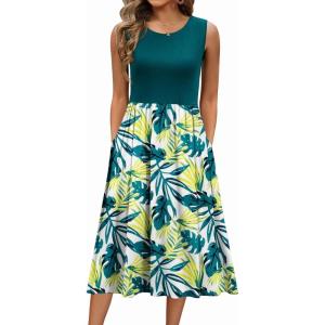 imageZeagoo Womens Summer Tank Midi Dress with Pockets Floral Sleeveless ALine Casual Loose TShirt Dresses Beach Sundress 2025Green Floral2 s