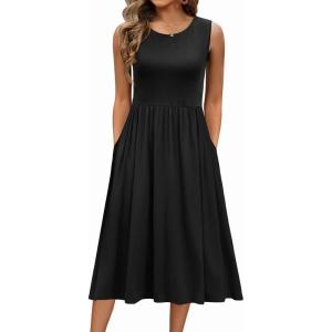 imageZeagoo Womens Summer Tank Midi Dress with Pockets Floral Sleeveless ALine Casual Loose TShirt Dresses Beach Sundress 2025Solid Black