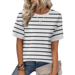 imageZeagoo Womens Tops Casual Oversized Short Sleeve Sweatshirt Summer Striped Shirt Crewneck Pullover Loose T Shirts BlouseA Whiteblack