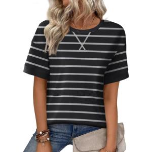 imageZeagoo Womens Tops Casual Oversized Short Sleeve Sweatshirt Summer Striped Shirt Crewneck Pullover Loose T Shirts BlouseBlackwhite1