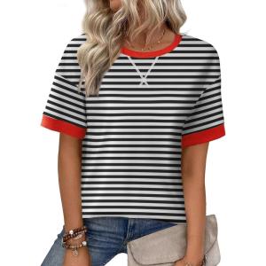 imageZeagoo Womens Tops Casual Oversized Short Sleeve Sweatshirt Summer Striped Shirt Crewneck Pullover Loose T Shirts BlouseBlackwhite2