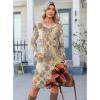 imageZeagoo Fall Dresses for Women Long Sleeve Casual Pleated V Neck Dress 2025 A Line Tunic DressBeige Floral