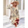 imageZeagoo Fall Dresses for Women Long Sleeve Casual Pleated V Neck Dress 2025 A Line Tunic DressBeige Floral
