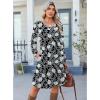 imageZeagoo Fall Dresses for Women Long Sleeve Casual Pleated V Neck Dress 2025 A Line Tunic DressBlack Floral