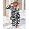imageZeagoo Fall Dresses for Women Long Sleeve Casual Pleated V Neck Dress 2025 A Line Tunic DressBlack Floral
