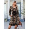 imageZeagoo Fall Dresses for Women Long Sleeve Casual Pleated V Neck Dress 2025 A Line Tunic DressBlack Printed