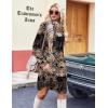 imageZeagoo Fall Dresses for Women Long Sleeve Casual Pleated V Neck Dress 2025 A Line Tunic DressBlack Printed