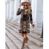 imageZeagoo Fall Dresses for Women Long Sleeve Casual Pleated V Neck Dress 2025 A Line Tunic DressBlack Printed