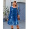imageZeagoo Fall Dresses for Women Long Sleeve Casual Pleated V Neck Dress 2025 A Line Tunic DressBlue Floral