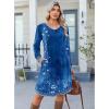 imageZeagoo Fall Dresses for Women Long Sleeve Casual Pleated V Neck Dress 2025 A Line Tunic DressBlue Floral